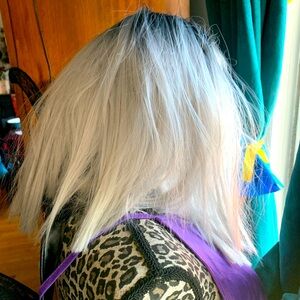 White & Grey medium length wig hair the Witcher fairy witch old spooky Halloween